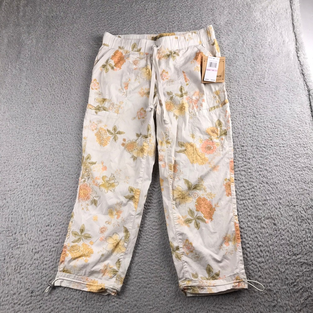 Democracy "Ab"solution Botanical Floral Cargo Pants Womens 6 CReam NEW NWT